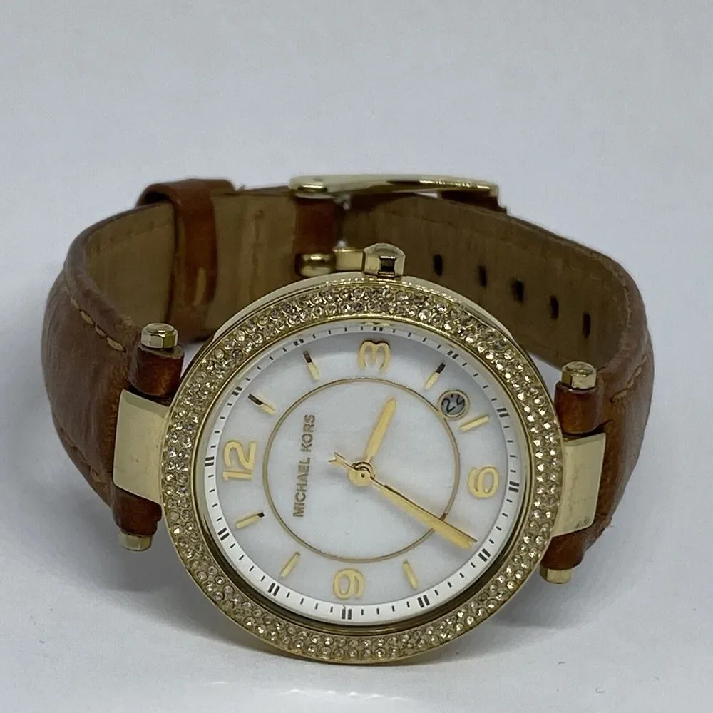 Michael Kors Parker MK3830 Women's Brown Leather Analog Dial Quartz Watch MP157 - Picture 7 of 12